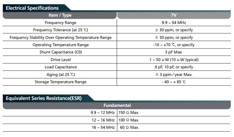 7V晶振规格书