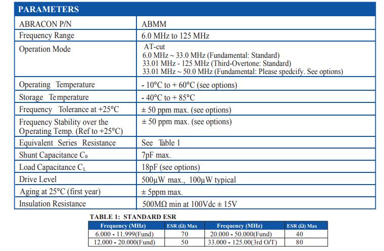 ABMM晶振规格书